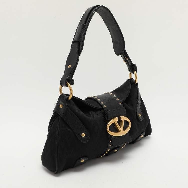 Pre Owned Valentino Black Canvas and Leather Embellished Satchel