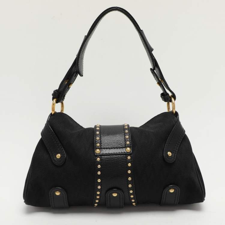 Pre Owned Valentino Black Canvas and Leather Embellished Satchel