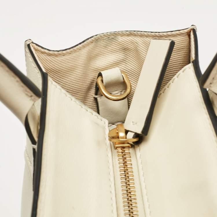 Pre Owned Valentino Off White Leather Small VLogo Walk Tote