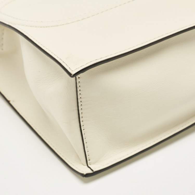 Pre Owned Valentino Off White Leather Small VLogo Walk Tote