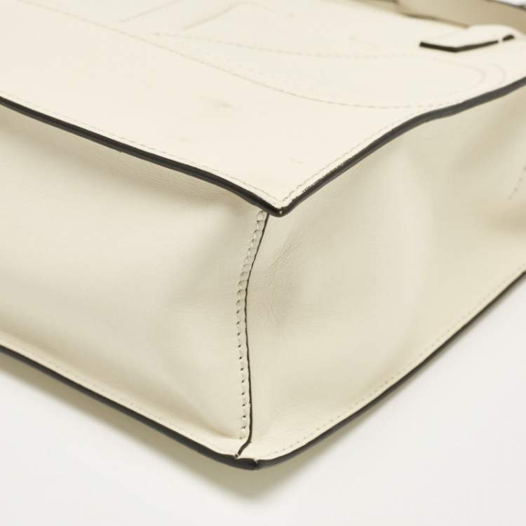Pre Owned Valentino Off White Leather Small VLogo Walk Tote