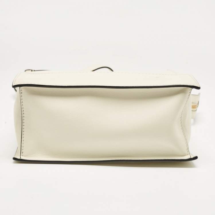 Pre Owned Valentino Off White Leather Small VLogo Walk Tote