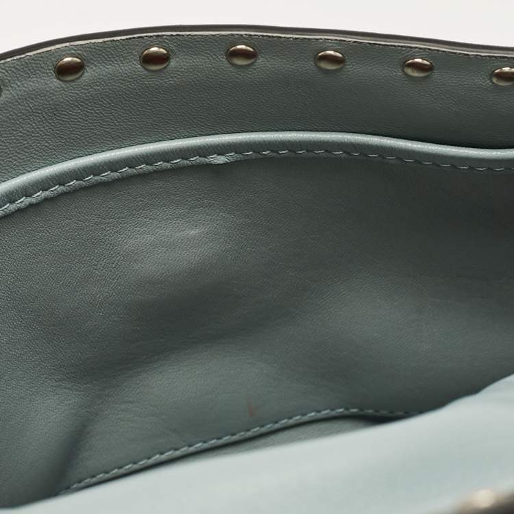 Pre Owned Valentino Light Blue Leather Medium Rockstud Spike Top Handle Bag