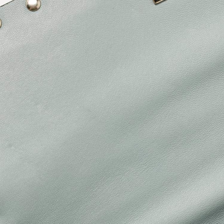 Pre Owned Valentino Light Blue Leather Medium Rockstud Spike Top Handle Bag