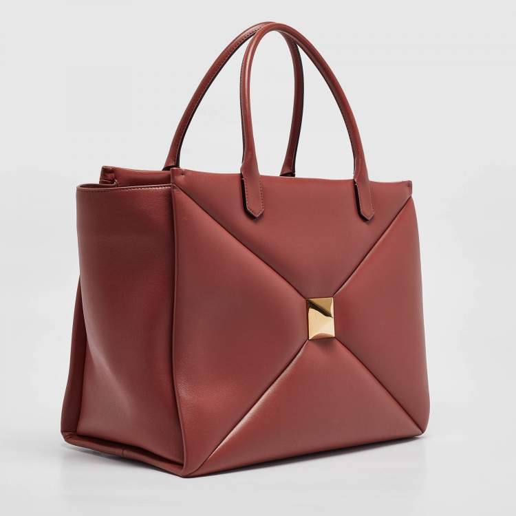 Pre Owned Valentino Brick Red Leather One Stud Tote