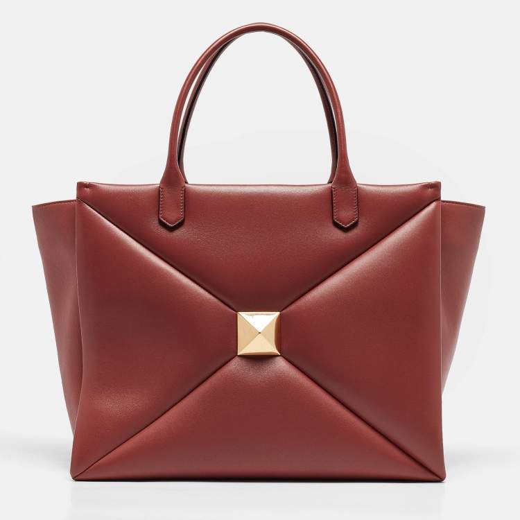 Pre Owned Valentino Brick Red Leather One Stud Tote