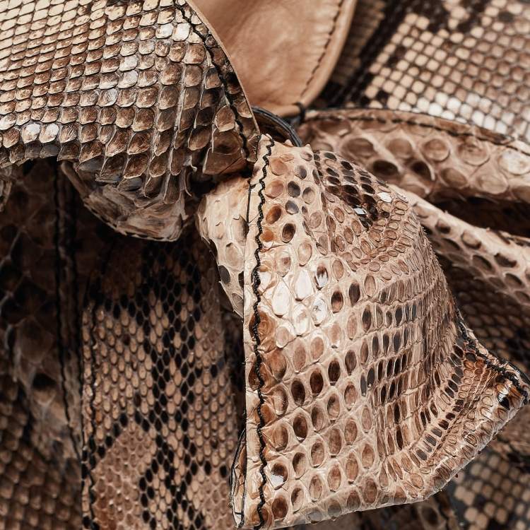 Pre Owned Valentino Beige/Brown Water Snake Bow Hobo