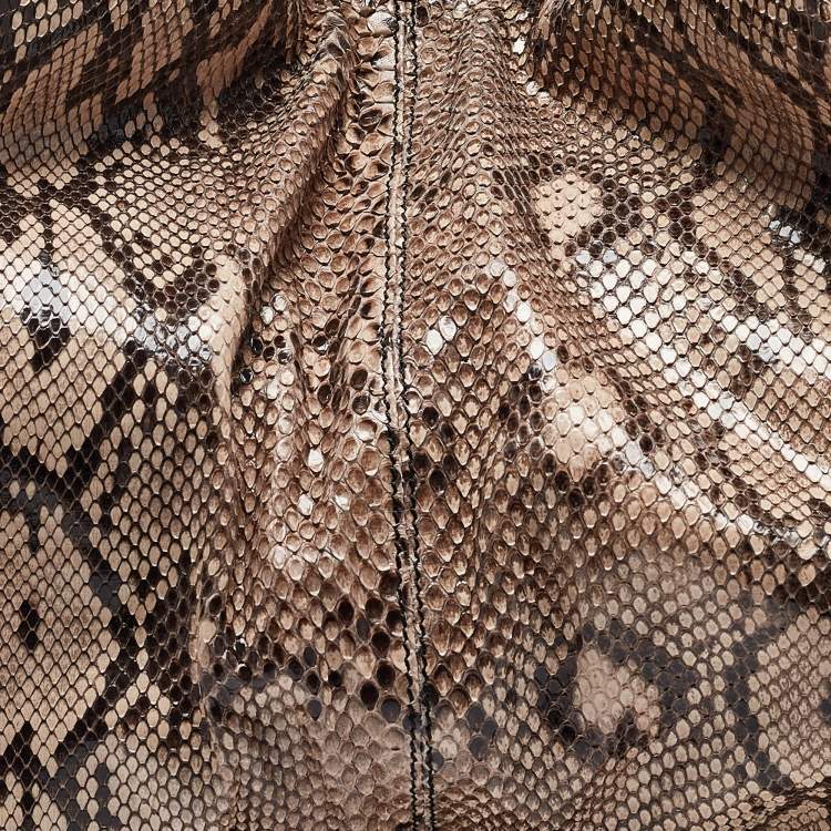 Pre Owned Valentino Beige/Brown Water Snake Bow Hobo