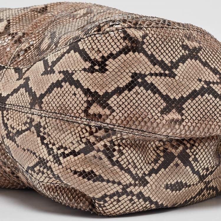 Pre Owned Valentino Beige/Brown Water Snake Bow Hobo