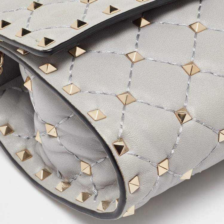 Pre Owned Valentino Grey Leather Rockstud Spike Chain Shoulder Bag