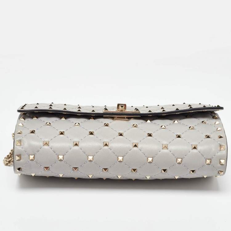 Pre Owned Valentino Grey Leather Rockstud Spike Chain Shoulder Bag