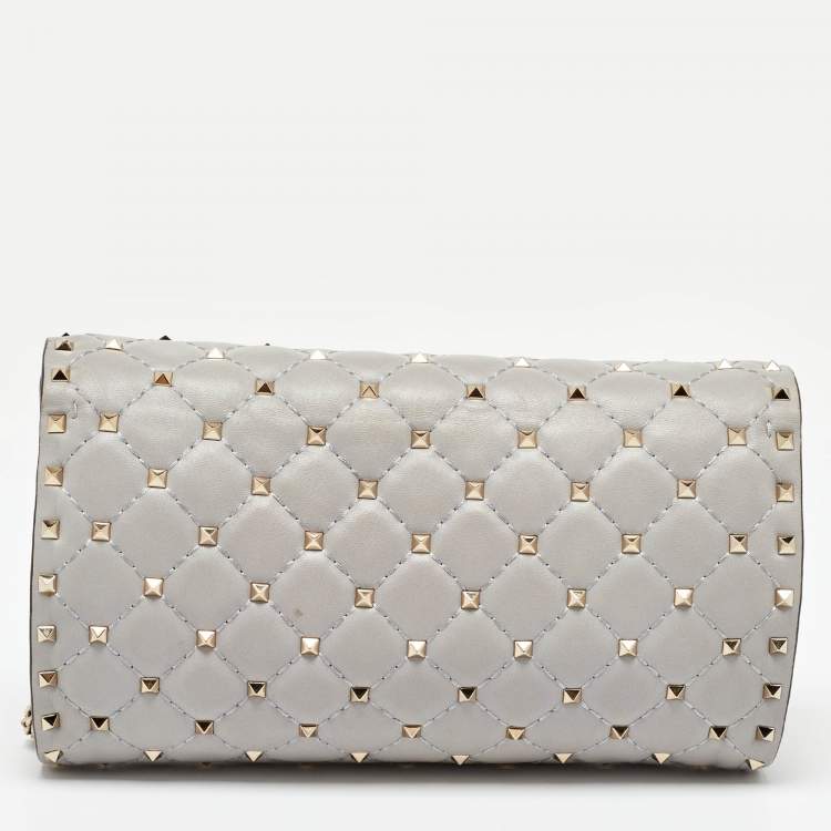 Pre Owned Valentino Grey Leather Rockstud Spike Chain Shoulder Bag