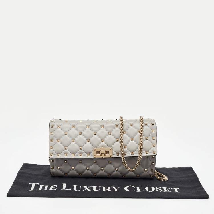Pre Owned Valentino Grey Leather Rockstud Spike Chain Shoulder Bag