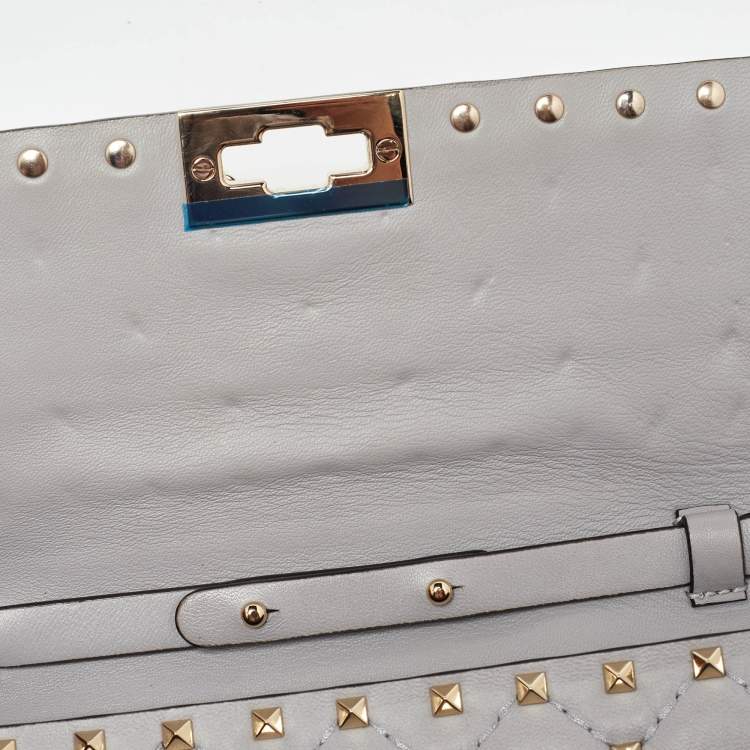 Pre Owned Valentino Grey Leather Rockstud Spike Chain Shoulder Bag