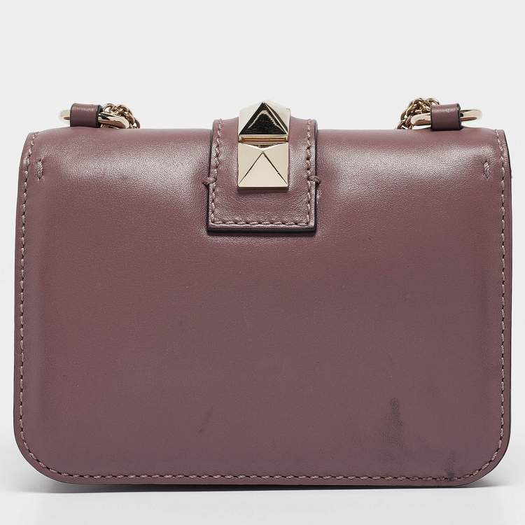 Pre Owned Valentino Mauve Leather Mini Glam Lock Flap Shoulder Bag