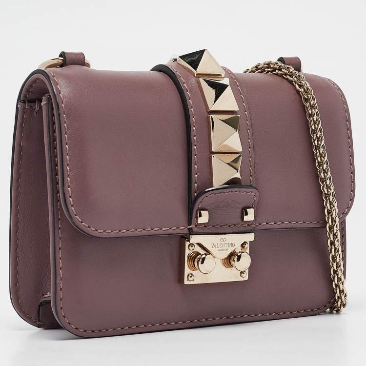Pre Owned Valentino Mauve Leather Mini Glam Lock Flap Shoulder Bag