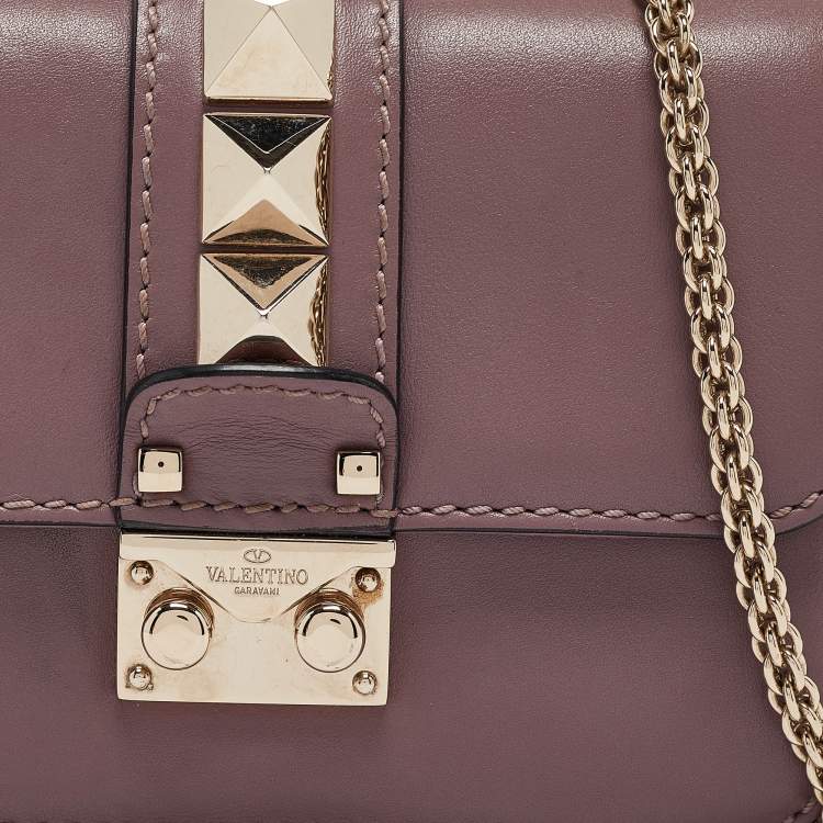 Pre Owned Valentino Mauve Leather Mini Glam Lock Flap Shoulder Bag