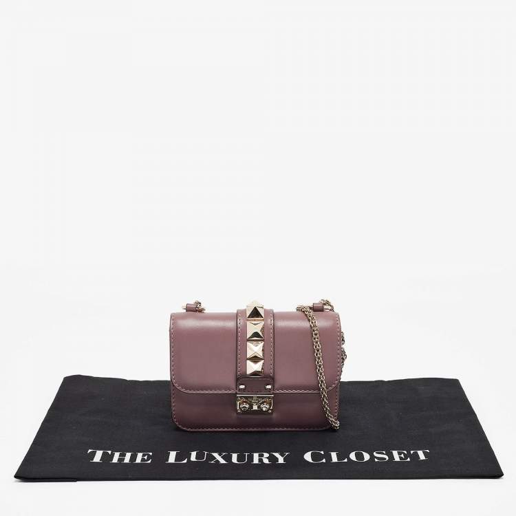 Pre Owned Valentino Mauve Leather Mini Glam Lock Flap Shoulder Bag