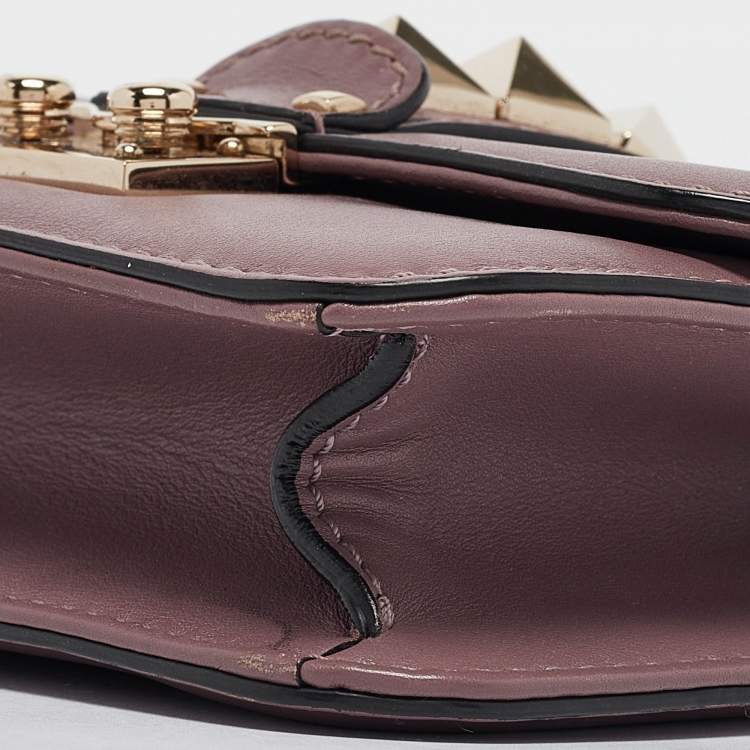 Pre Owned Valentino Mauve Leather Mini Glam Lock Flap Shoulder Bag
