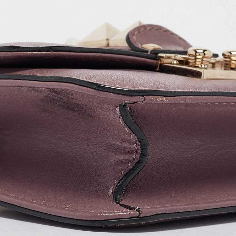 Pre Owned Valentino Mauve Leather Mini Glam Lock Flap Shoulder Bag