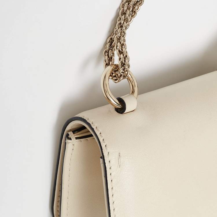 Pre Owned Valentino Off White Leather Medium Rockstud Glam Lock Flap Shoulder Bag