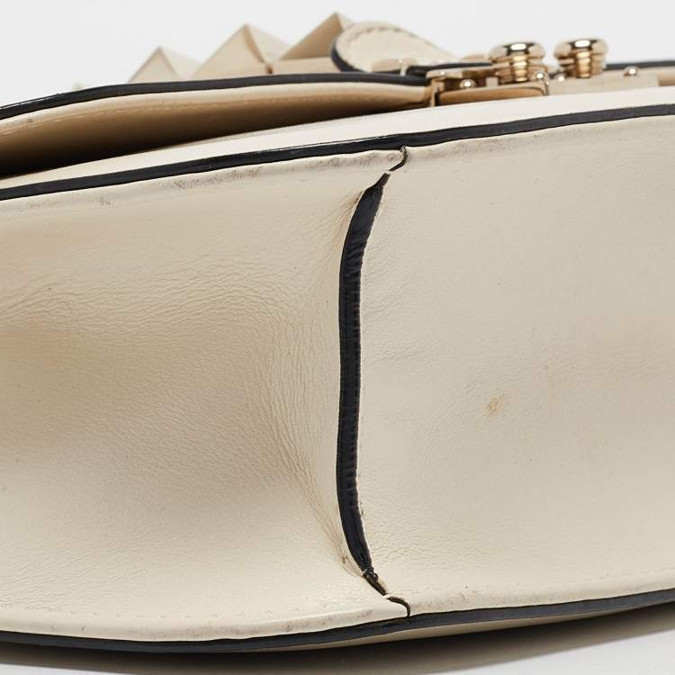 Pre Owned Valentino Off White Leather Medium Rockstud Glam Lock Flap Shoulder Bag