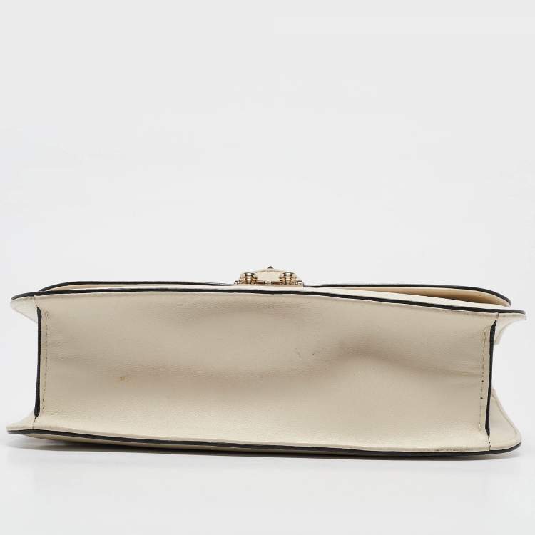 Pre Owned Valentino Off White Leather Medium Rockstud Glam Lock Flap Shoulder Bag