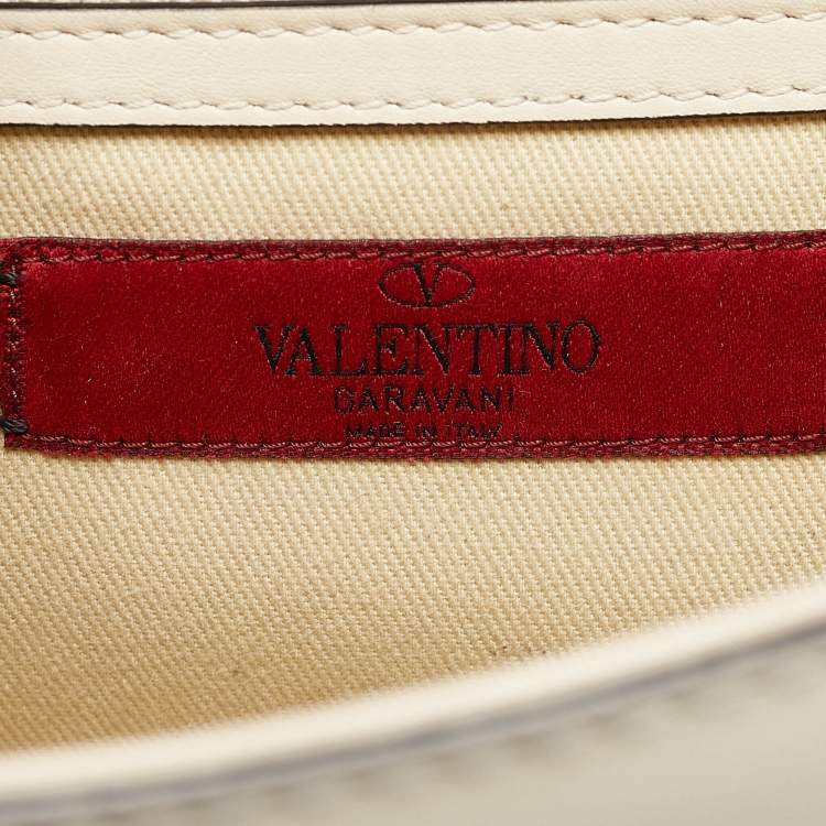 Pre Owned Valentino Off White Leather Medium Rockstud Glam Lock Flap Shoulder Bag