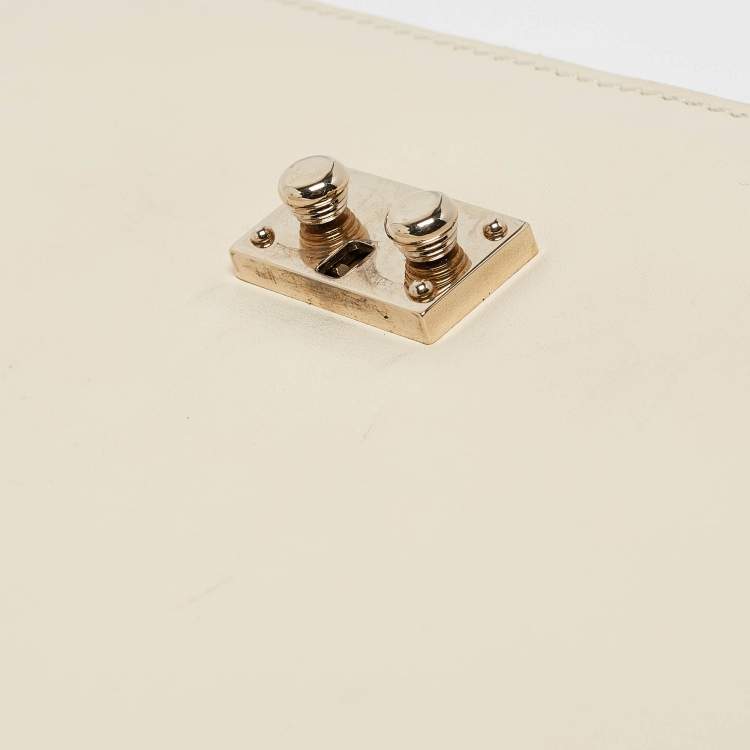 Pre Owned Valentino Off White Leather Medium Rockstud Glam Lock Flap Shoulder Bag