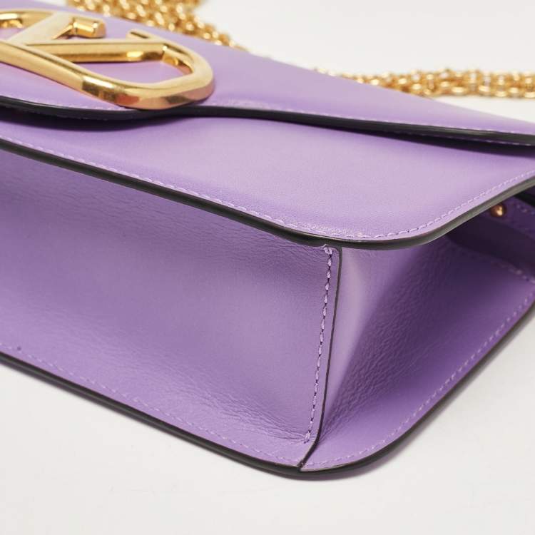 Pre Owned Valentino Purple Leather Loco Flap Shoulder Bag