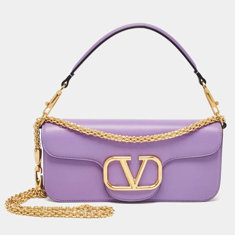 Pre Owned Valentino Purple Leather Loco Flap Shoulder Bag