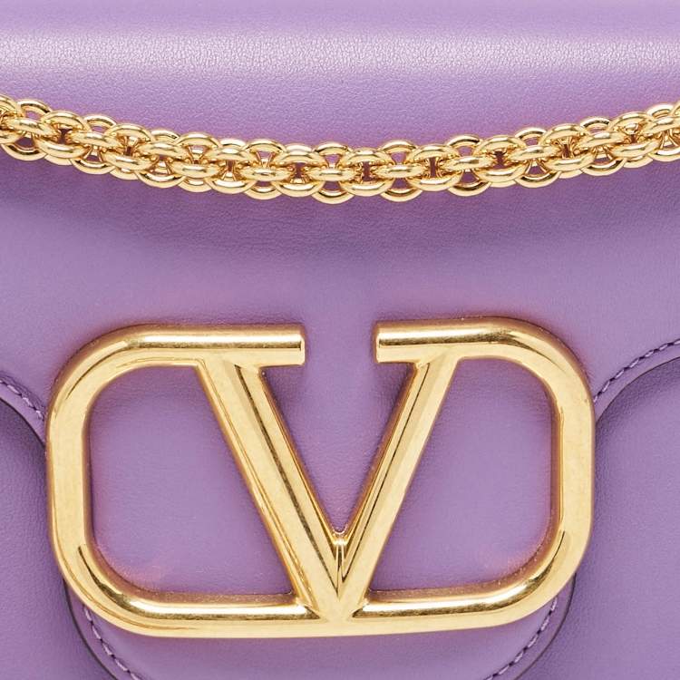Pre Owned Valentino Purple Leather Loco Flap Shoulder Bag