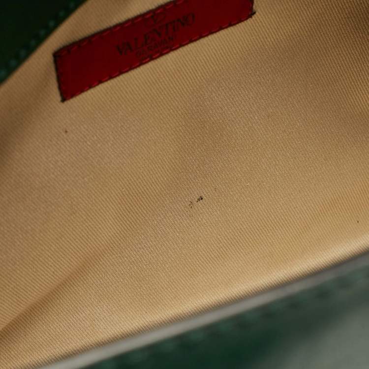 Pre Owned Valentino Green/Beige Leather Aphrodite Bow Top Handle Bag