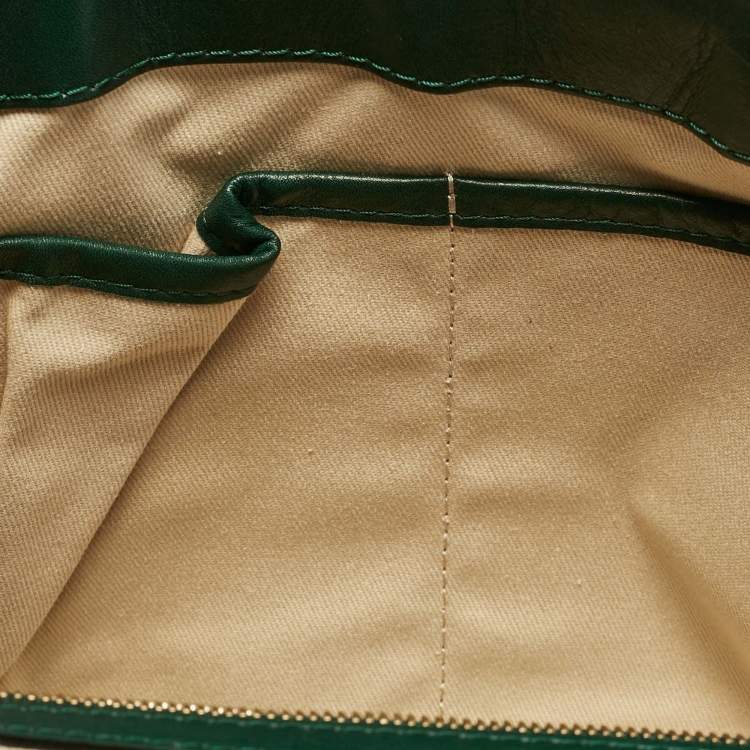 Pre Owned Valentino Green/Beige Leather Aphrodite Bow Top Handle Bag