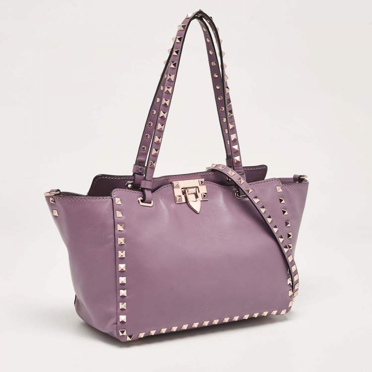 Pre Owned Valentino Mauve Leather Small Rockstud Trapeze Tote