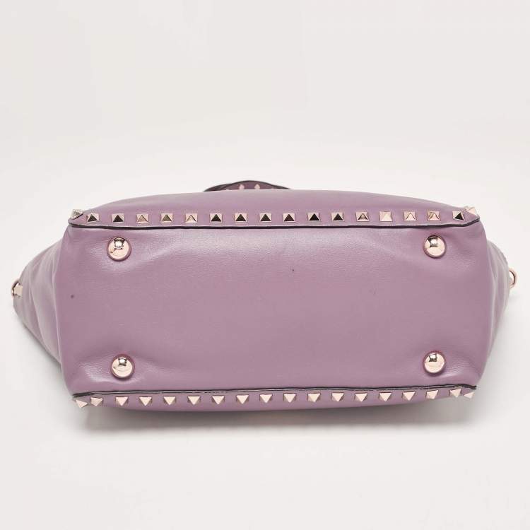 Pre Owned Valentino Mauve Leather Small Rockstud Trapeze Tote