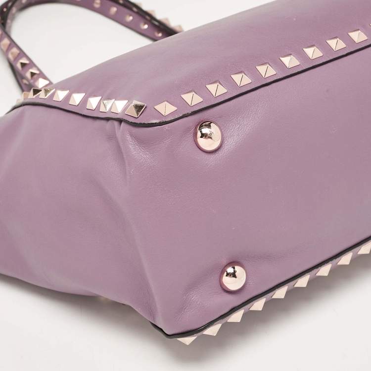 Pre Owned Valentino Mauve Leather Small Rockstud Trapeze Tote