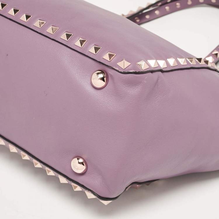 Pre Owned Valentino Mauve Leather Small Rockstud Trapeze Tote
