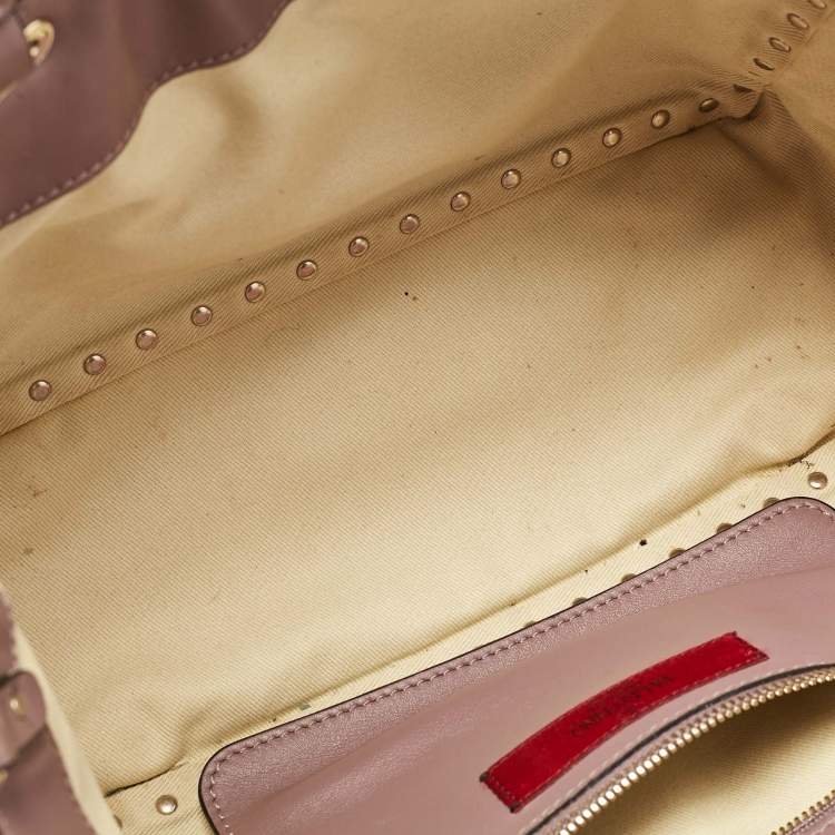 Pre Owned Valentino Mauve Leather Small Rockstud Trapeze Tote