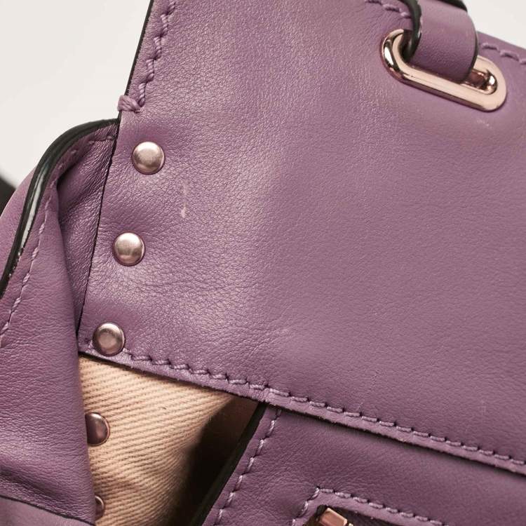 Pre Owned Valentino Mauve Leather Small Rockstud Trapeze Tote