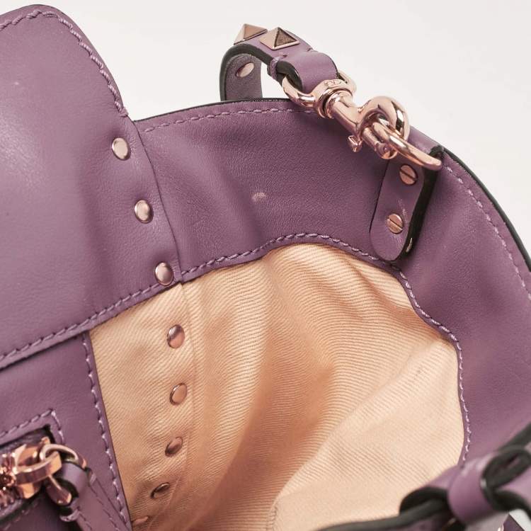 Pre Owned Valentino Mauve Leather Small Rockstud Trapeze Tote