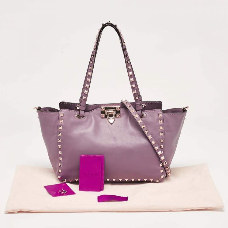 Pre Owned Valentino Mauve Leather Small Rockstud Trapeze Tote