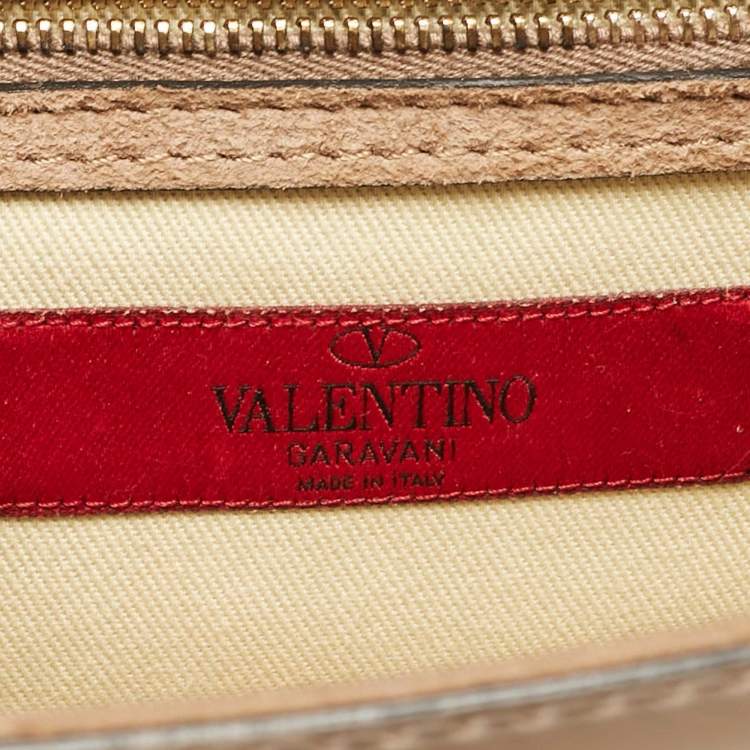 Pre Owned Valentino Beige Patent Leather Medium Rockstud Glam Lock Shoulder Bag