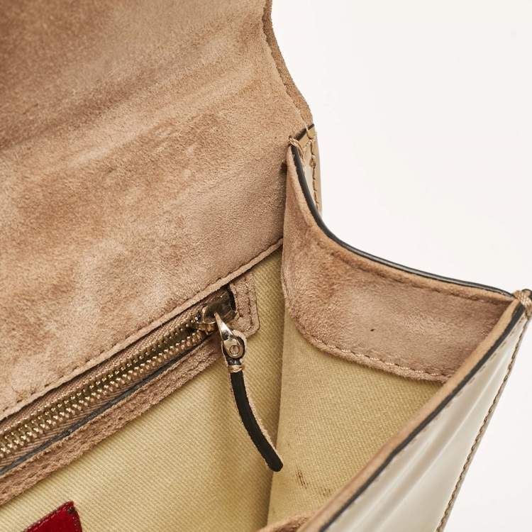 Pre Owned Valentino Beige Patent Leather Medium Rockstud Glam Lock Shoulder Bag