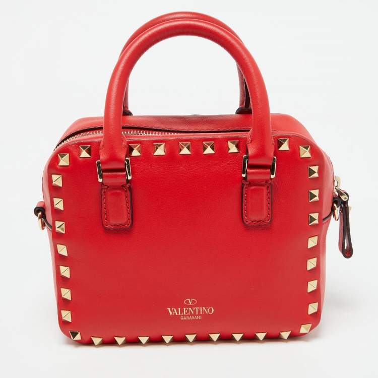 Pre Owned Valentino Red Leather Rockstud Camera Crossbody Bag