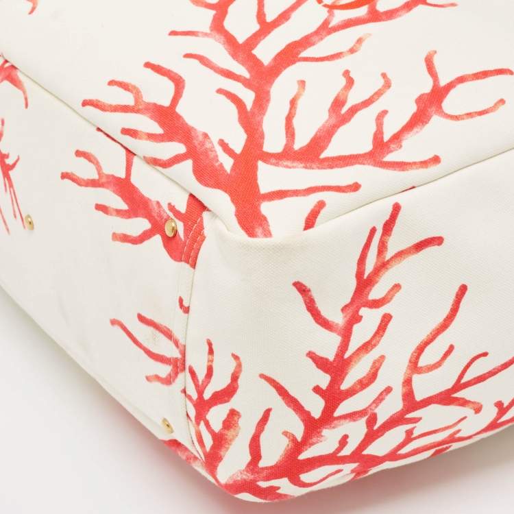 Pre Owned Valentino White/Red Printed Canvas Large Atelier Tote