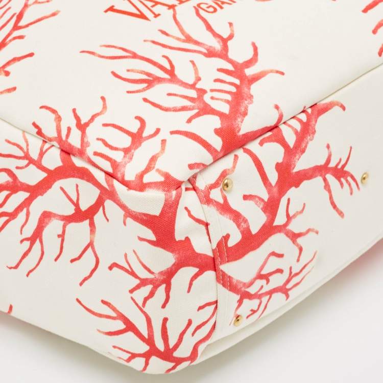 Pre Owned Valentino White/Red Printed Canvas Large Atelier Tote