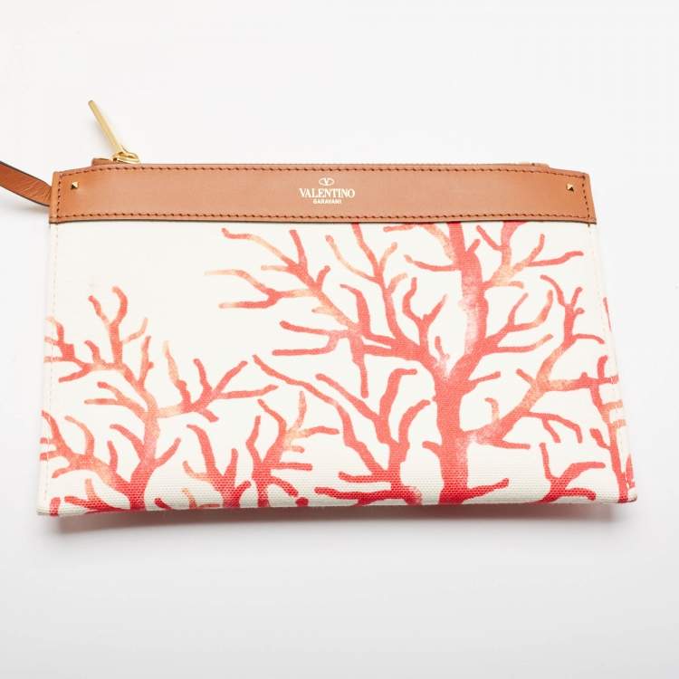 Pre Owned Valentino White/Red Printed Canvas Large Atelier Tote