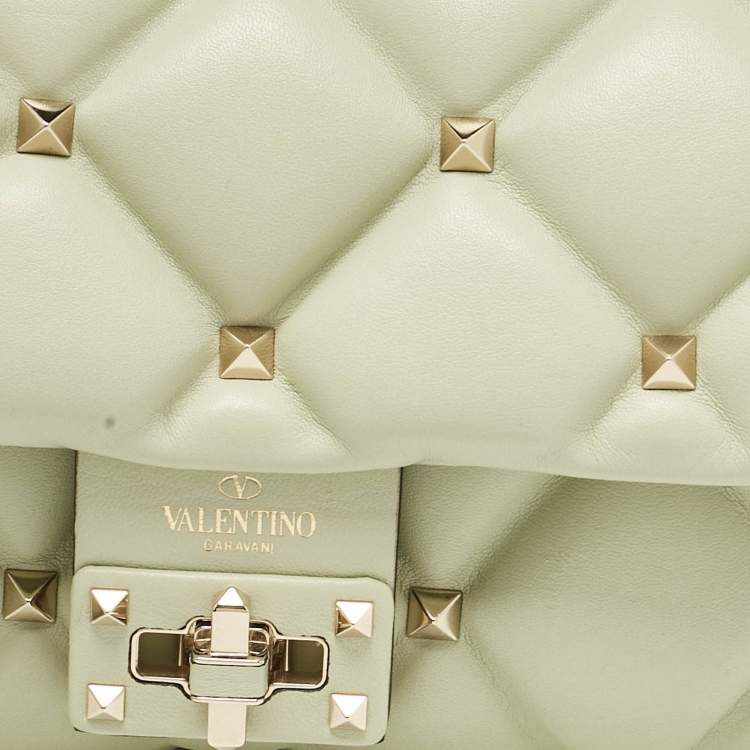 Pre Owned Valentino Mint Green Quilted Leather Candystud Wristlet Clutch