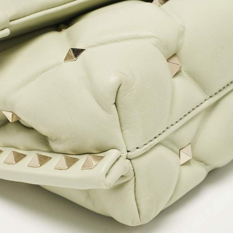 Pre Owned Valentino Mint Green Quilted Leather Candystud Wristlet Clutch
